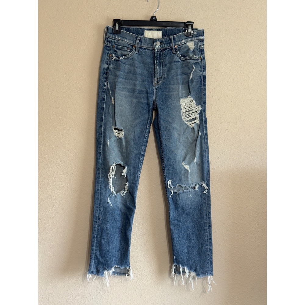 Mother The Sinner Jeans Joe Cool Distressed Straight Leg Raw Hem 25 1174-259